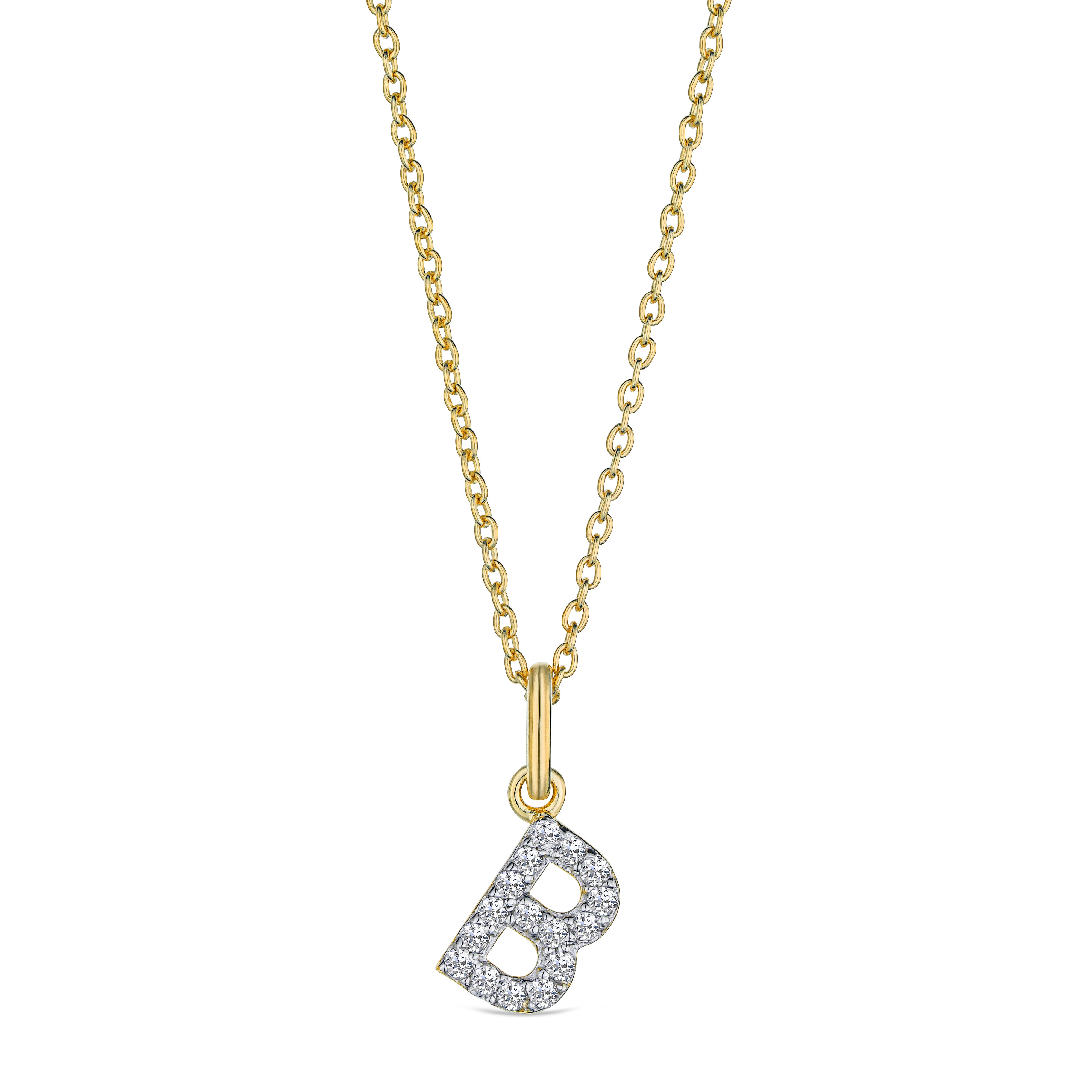 Love Letter Initial B Lab Diamond Necklace set in 18K Gold Vermeil